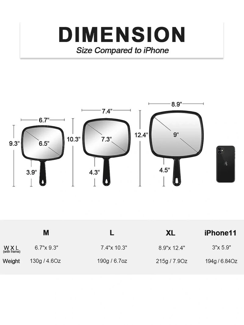 PROTECLE Hand Mirror, 10.3"" L x 7.4"" W Salon Barber Hairdressing Handheld Mirror with Handle, Square Black - Image 3